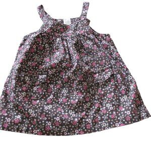 Carters Sleeveless Dress Girls Size 12M Brown Pink Floral Pullover Front Pockets